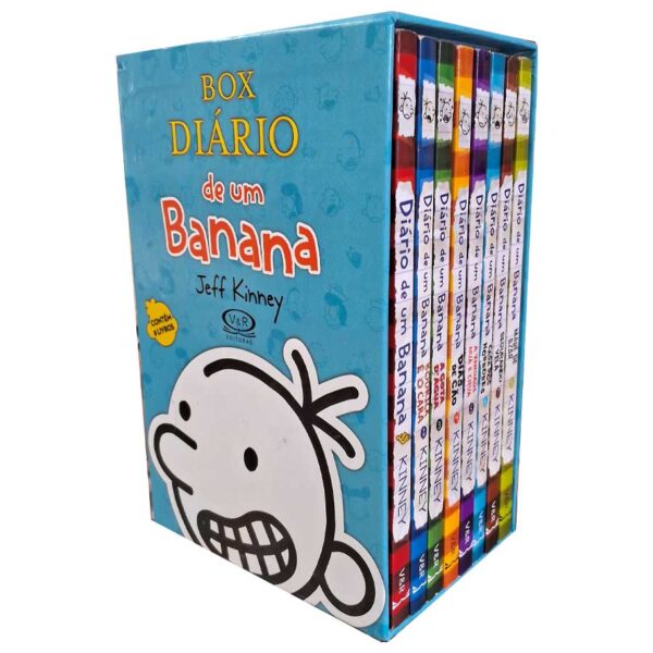 Box Diário de um Banana. 8 Livros.  Box completo com os 8 livros: Diário de uma Banana; Rodrick É o Cara; A Gora D'Água; Dias de Cão; A Verdade Nua e Crua; Casa dos Horrores; Segurando Vela; Maré de Azar.  Autor: Jeff Kinney.  Livros Usados/Seminovos. Livros em box. 