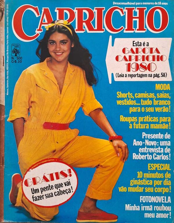 Revista Capricho número 500.   Revistas antigas de fotonovelas. As Novelas de 80 na Globo. Roberto Carlos. Garota Capricho 1980. Moda. Fotonovela.  Editora:  Abril.  Edição: Janeiro/1980. 