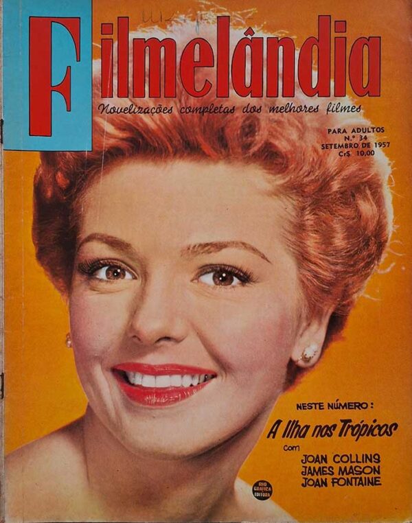 Filmelândia número 34.   Revistas antigas de cinema. Capa com Merry Anders. Contracapa com Anselmo Duarte. Editora:  Rio Gráfica Editora.  Edição: Setembro/1957. 