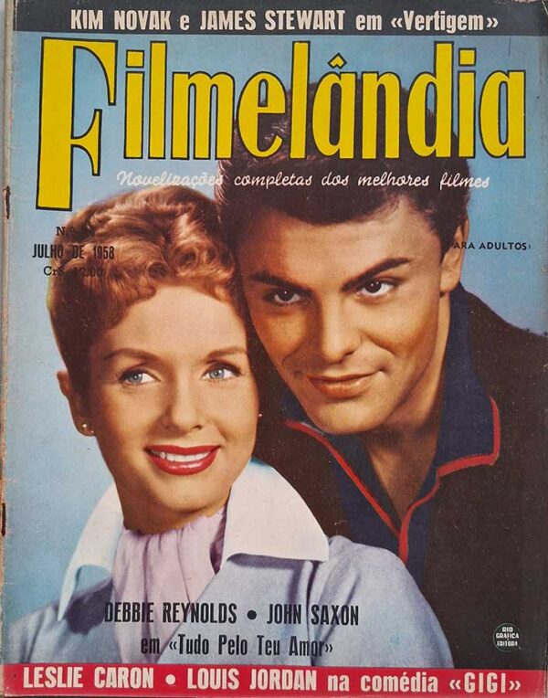 Filmelândia número 44.   Revistas antigas de cinema. Capa com Debbie Reynolds. Contracapa com Doris Monteiro.  Editora:  Rio Gráfica Editora.  Edição: Julho/1958. 