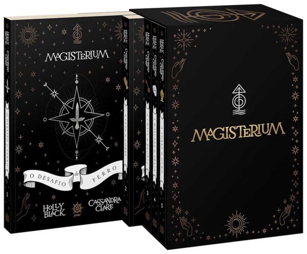 Box Magisterium.  Com 5 livros: O Desafio de Ferro; A Luva de Cobre; A Chave de Bronze; A Máscara de Prata; A Torre de Ouro.  Autores: Holly Black; Cassandra Clare.  Livros Usados/Seminovos. Série Completa. Livros em box.  Editora: Galera Record. 