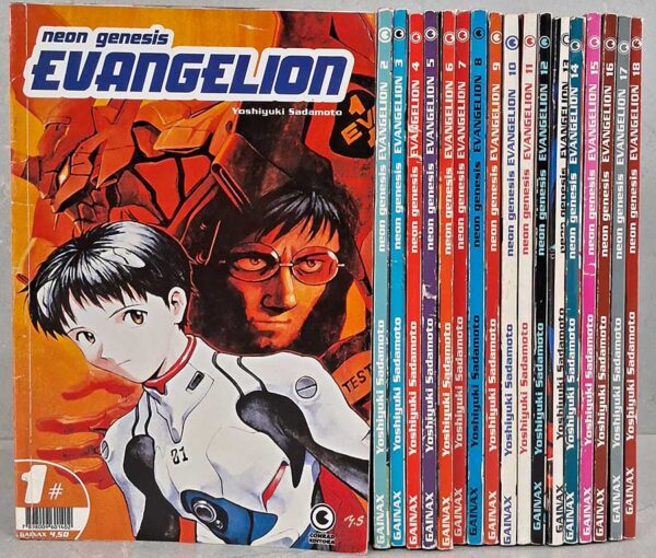 Mangás Neon Genesis Evangelion. Coleção Volumes 1 ao 18.  Autor: Yoshiyuki Sadamoto.  Editora: Conrad. 