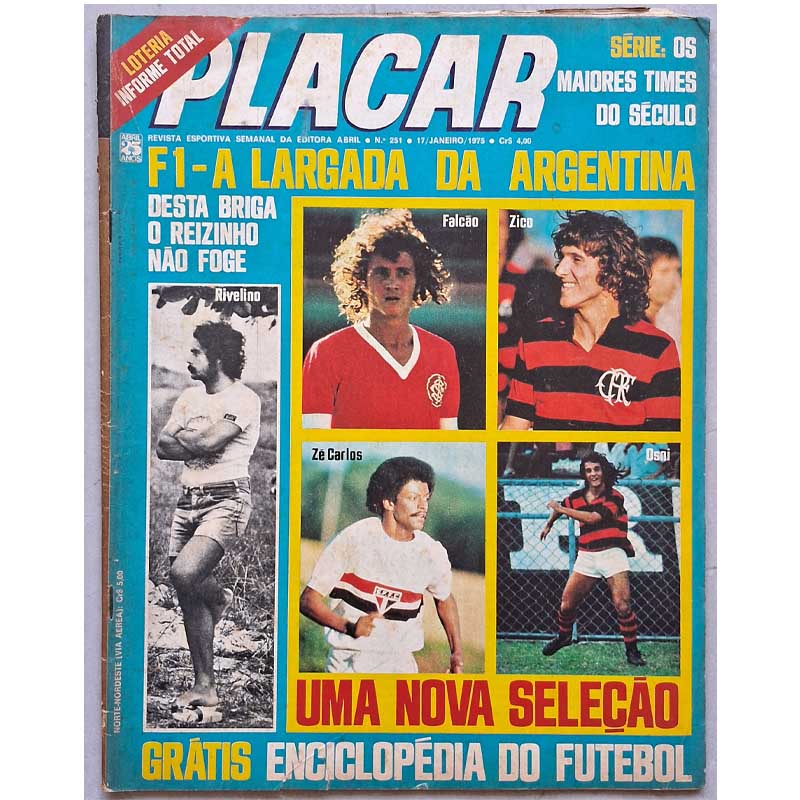 Placar Nr 251 – 17 de Janeiro de 1975 – Poster Coritiba Tetracampeão Paranaense 1974