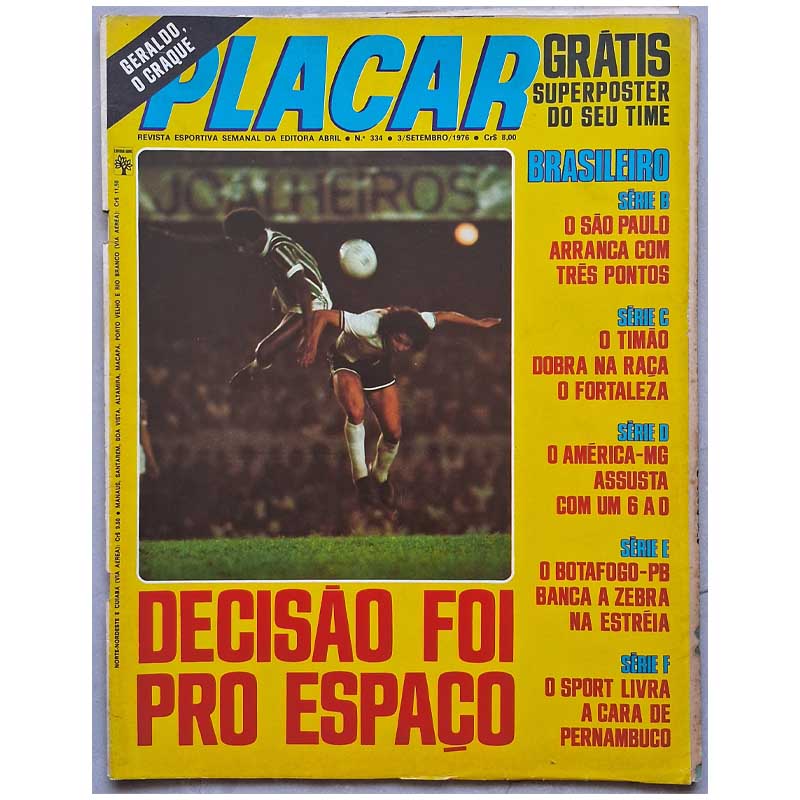 Placar Nr 334 – 03 de Setembro de 1975 – Poster Coritiba 1976