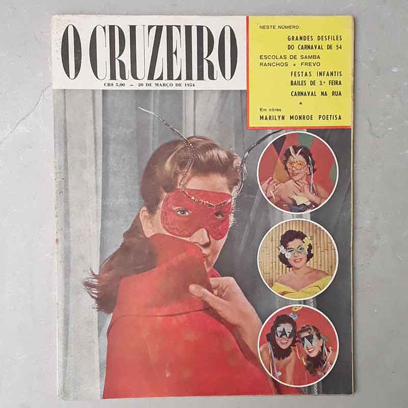 Revista O Cruzeiro Março/1954 Capa Máscaras do Carnaval