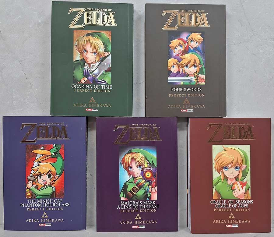 MangásThe Legend Of Zelda. Perfect Edition. Coleção em 5 Volumes.  Autor: Akira Himekawa.  The Minish Cap Phantom Hourglass. Majora's Mask a Link To The Past. Oracle of Seasons Oracle of Ages. Four Swords. Ocarina of Time. 