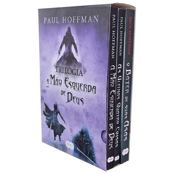 Trilogia A Mão Esquerda de Deus.  Box com 3 livros: O Bater de Suas Asas; As Ultimas Quatro Coisas; A Mão Esquerda de Deus.  Autor: Paul Hoffman.  Livros Usados/Seminovos. Séries Completas. Livros em box.  Editora: Suma de Letras. 