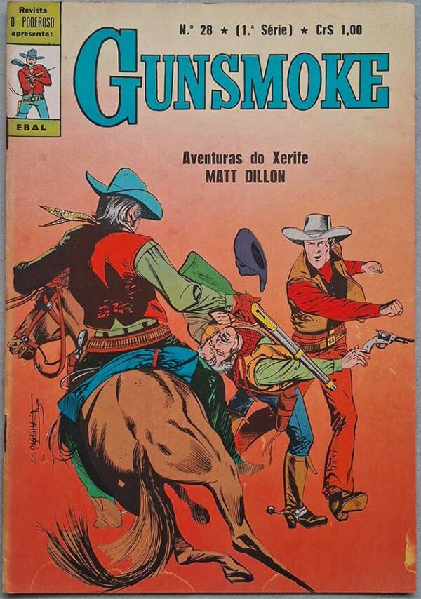 Gunsmoke #28. Apresentado por O Poderoso 1ª Série.  Gibis antigos. Revistas em quadrinhos de faroeste.  Editora: EBAL.  Edição: Agosto/1972. 