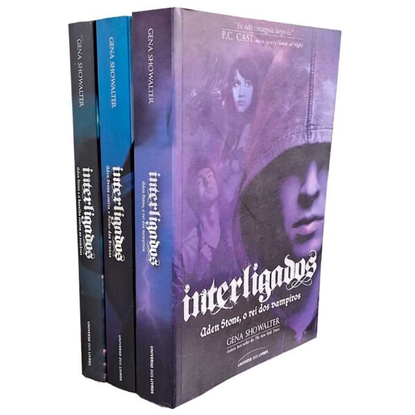 Interligados. A trilogia completa.   Autor: Gena Showalter.  Aden Stone o Rei dos Vampiros. Aden Stone contra o Reino das Bruxas. Aden Stone e a Batalha contra as Sombras.  Livros usados. Séries completas. 