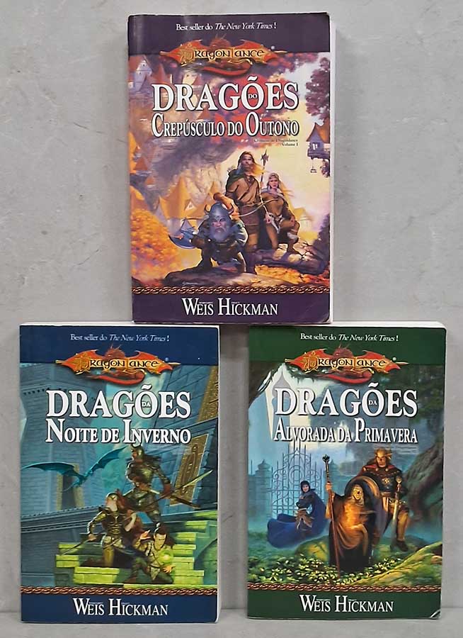 Crônicas de Dragonlance. Série completa com 3 Volumes.  Autores: Margaret Weis; Tracy Hickman.    Livros usados/seminovos. Trilogias Completas.  1. Dragões do Crepúsculo do Outono; 2. Dragões da Noite de Inverno; 3. Dragões da Alvorada da Primavera.   Editora: Devir. 