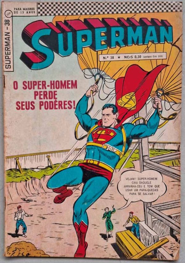 Superman 3ª Série Nº 38. Super-Homem perde seus poderes.  Gibis antigos originais. Revistas em quadrinhos anos 60. Super-Heróis, Super Homem.  Editora: EBAL.  Edição: Junho/1967. 