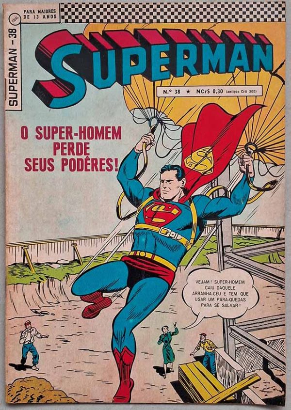 Superman 3ª Série Nº 38. Super-Homem perde seus poderes.  Gibis antigos originais. Revistas em quadrinhos anos 60. Super-Heróis, Super Homem.  Editora: EBAL.  Edição: Junho/1967. 