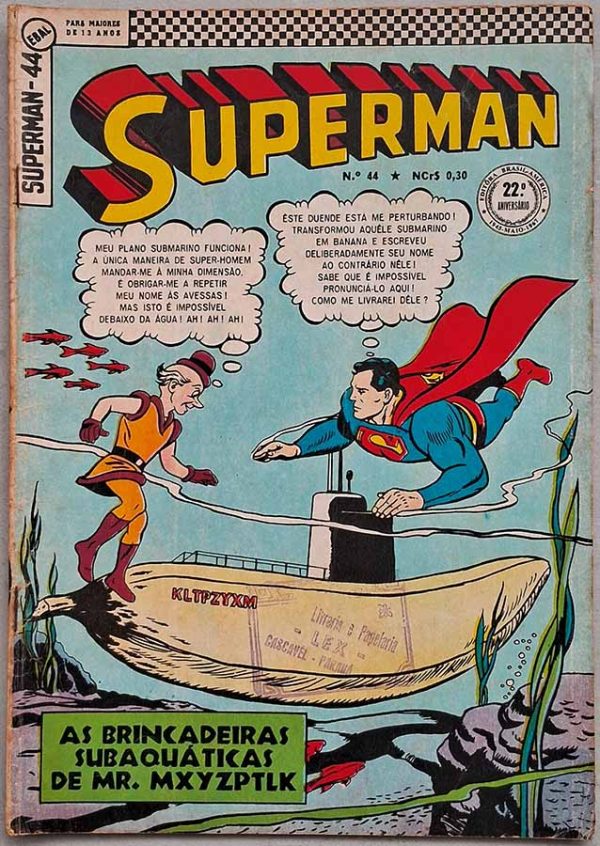 Superman 3ª Série Nº 44.  Gibis antigos originais. Revistas em quadrinhos anos 60. Super-Heróis, Super Homem.  Editora: EBAL.  Edição: Dezembro/1967. 