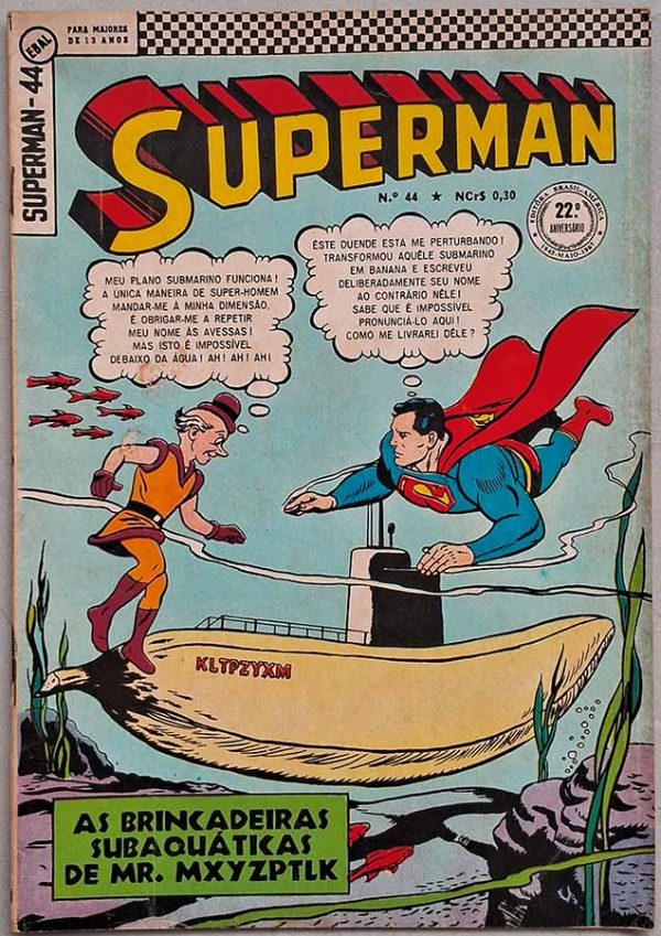 Superman 3ª Série Nº 44.  Gibis antigos originais. Revistas em quadrinhos anos 60. Super-Heróis, Super Homem.  Editora: EBAL.  Edição: Dezembro/1967. 