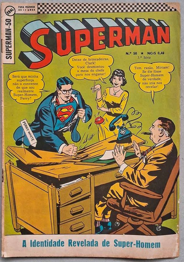 Superman 3ª Série Nº 50.  Gibis antigos originais. Revistas em quadrinhos anos 60. Super-Heróis, Super Homem.  Editora: EBAL.  Edição: Junho/1968. 