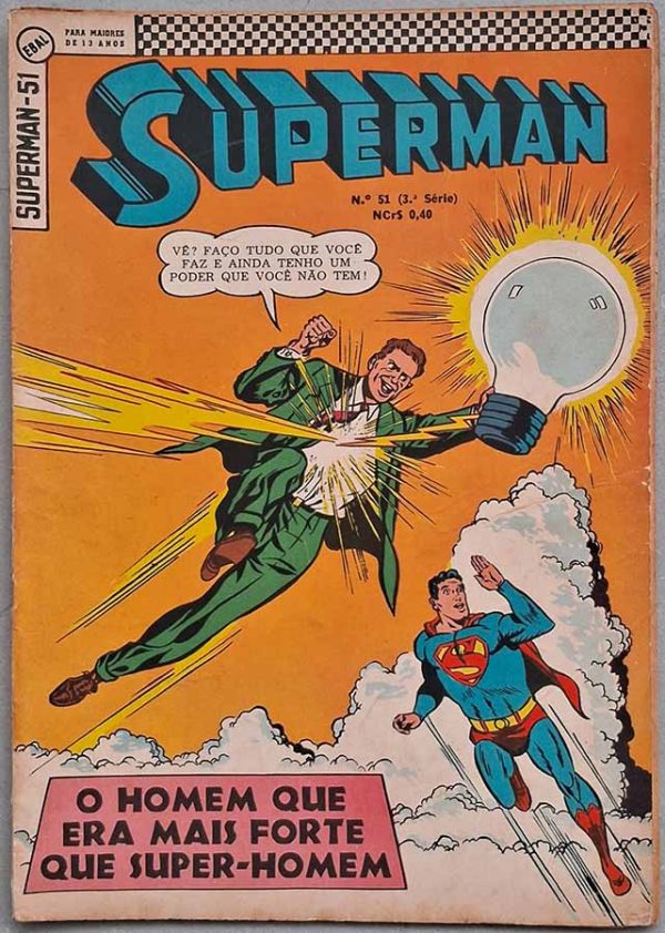 Superman 3ª Série Nº 51.  Gibis antigos. Super-Heróis, Super Homem. Revistas em quadrinhos anos 60.  Editora: EBAL.  Edição: Julho/1968. 