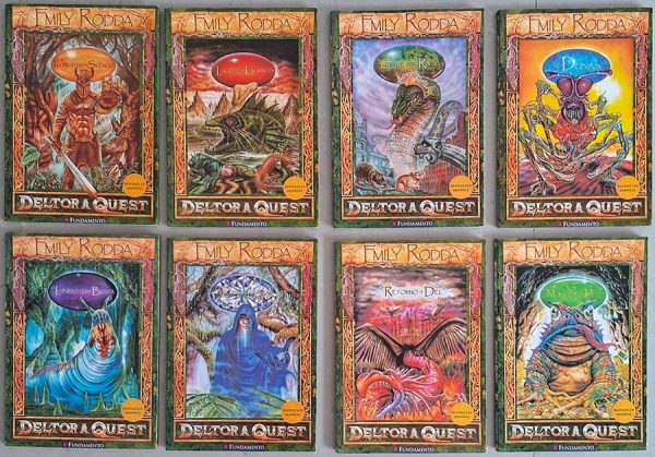 Coleção Deltora Quest 1.  8 Volumes.  Autor: Emily Ronda.  Livros Usados/Seminovos. Literatura Infanto juvenil. Volumes: As Florestas do Silêncio; O Lago das Lágrimas; A Cidade dos Ratos; As Dunas; O Labirinto da Besta; O vale dos Perdidos; O Retorno a Del; A Montanha do Medo.