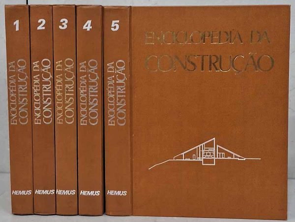 Enciclopédia da Construção.  Coleção Completa com 5 Volumes.  Autor: Diversos Autores.  Volumes: 1. Cálculos e Ensaios/Estudo dos Projetos; 2. Técnicas de Construção I; 3. Técnicas de Construção II; 4. Exemplos de Arquitetura; 5. Elementos Arquitetônicos.  Livros Usados/Seminovos. Coleções Completas. 