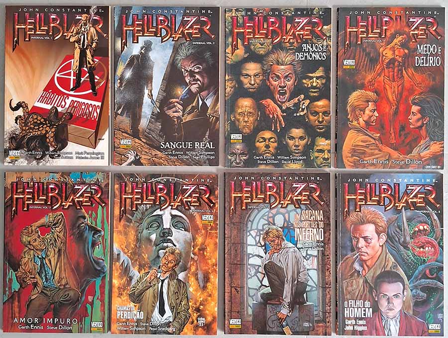 John Constantine, Hellblazer: Infernal.  Série completa em 8 Volumes. Artes: Gargh Ennis e Outros.   Coleções completas de Gibis & HQs. 