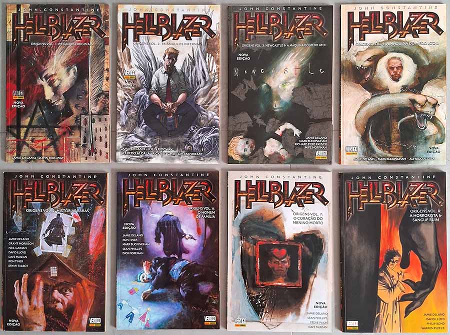 John Constantine, Hellblazer: Origens. 2ª Edição.  Série completa em 8 Volumes. Artes: Jamie Delano e Outros.   Coleções completas de Gibis & HQs.  Editora: Panini Comics. 