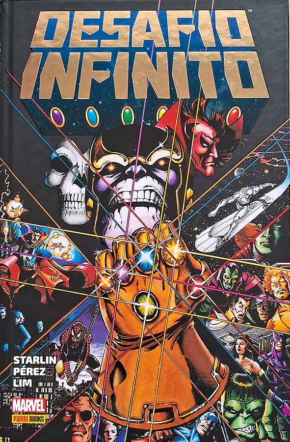 Desafio Infinito.  Quem poderá enfrentar o onipotente Thanos?   Por Jim Starlin; George Pérez; Ron Lim. Panini.