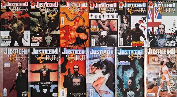 Justiceiro e Elektra.  Coleção Completa Volumes 1 ao 12. Editora Panini.