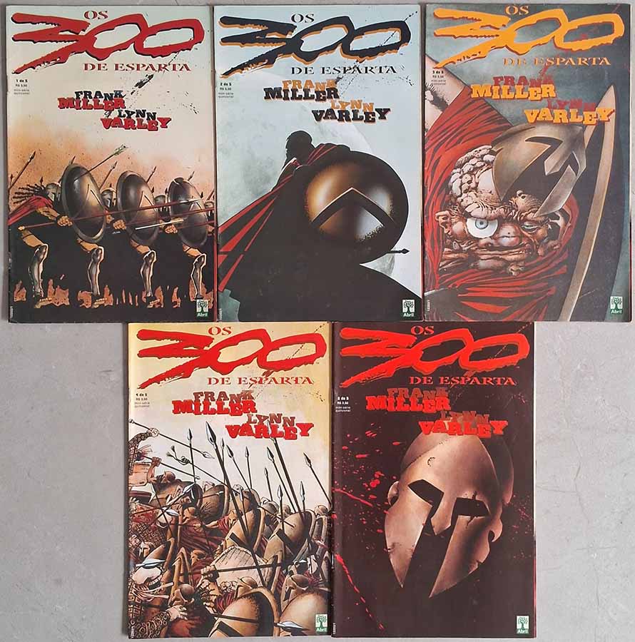 Os 300 de Esparta.  Minissérie Completa em 5 edições.  Por Frank Miller e Lynn Varley. Gibis & Quadrinhos. Minisséries Completas. Editora: Abril. 