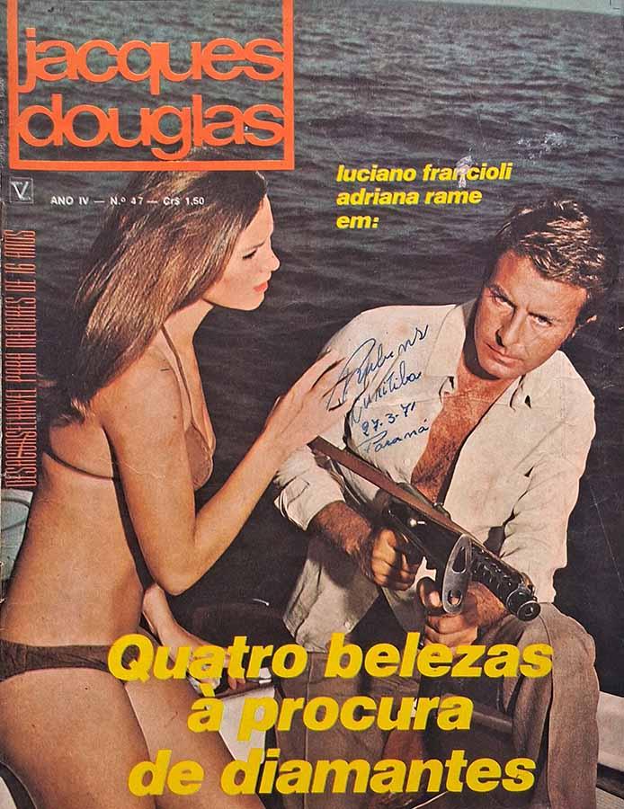 Revista Jacques Douglas Nº 47.  Edição da Vecchi. Revista de fotonovela em Quatro belezas à procura de Diamantes com Luciano Francioli e Adriana Rame. 